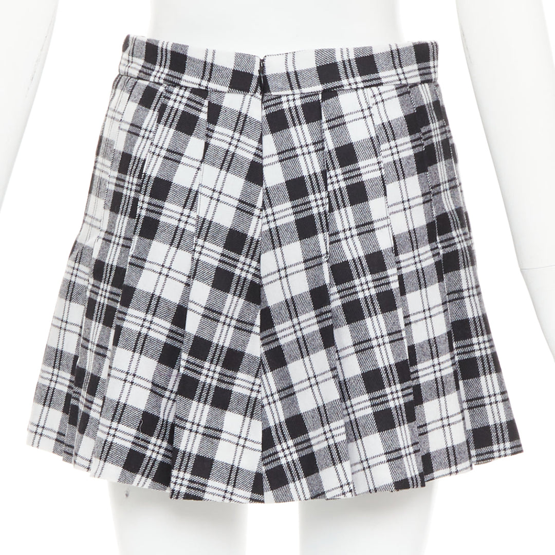 RED VALENTINO black grey 100% virgin wool checked tartan mini skort IT38 XS