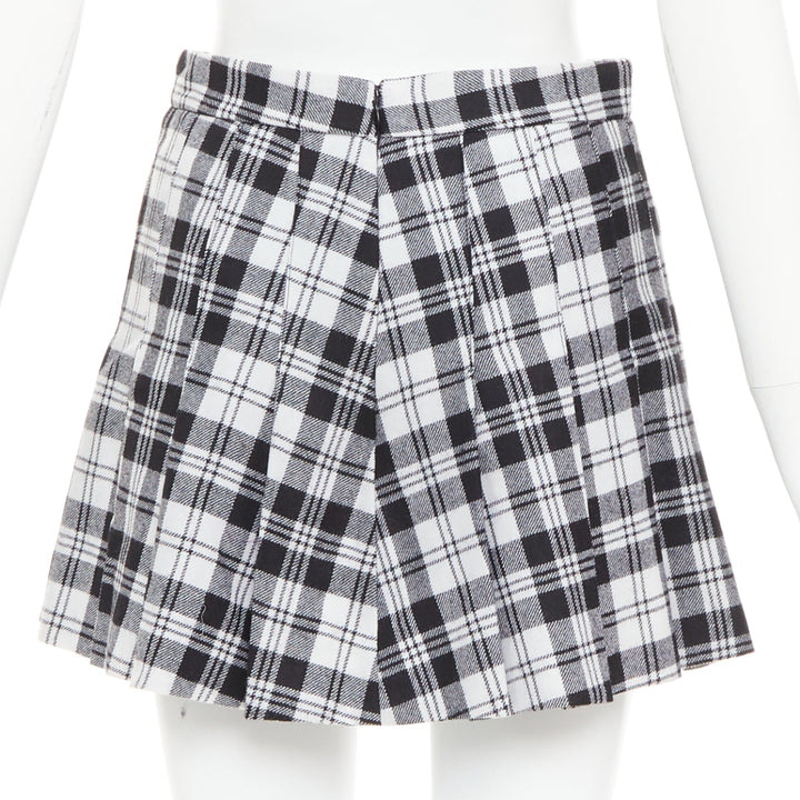 RED VALENTINO black grey 100% virgin wool checked tartan mini skort IT38 XS