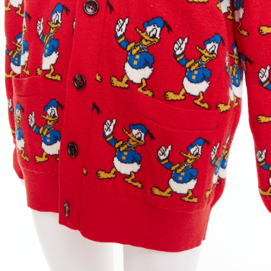 GUCCI Disney Donald Duck red wool blue intarsia button cardigan M