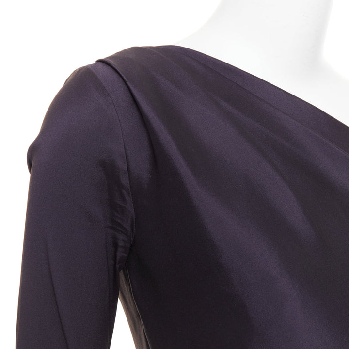 OSCAR DE LA RENTA P13 navy silk tafetta corset one shoulder mermaid gown US0 XS