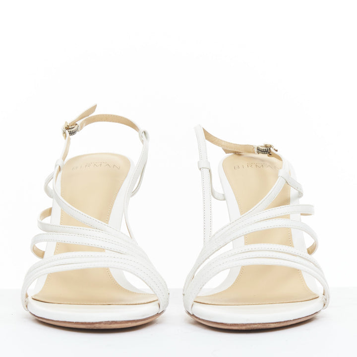 ALEXANDRE BIRMAN white leather caged strappy high heeled sandals EU39.5