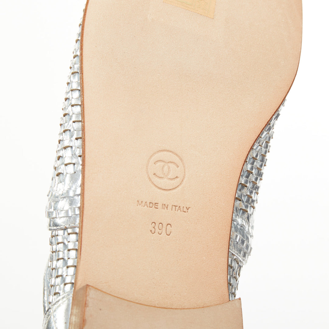 CHANEL 2016 interlocking CC metallic silver woven leather oxford EU39 US9
