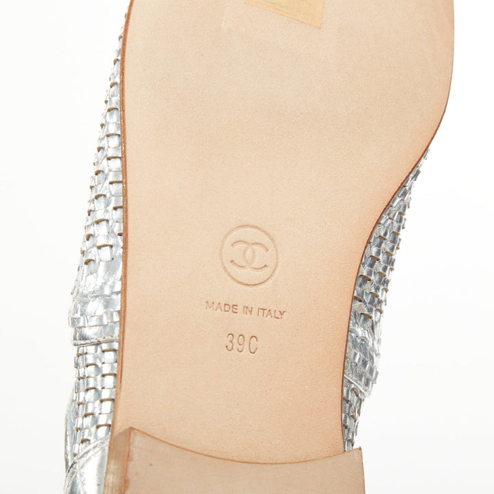 CHANEL 2016 interlocking CC metallic silver woven leather oxford EU39 US9