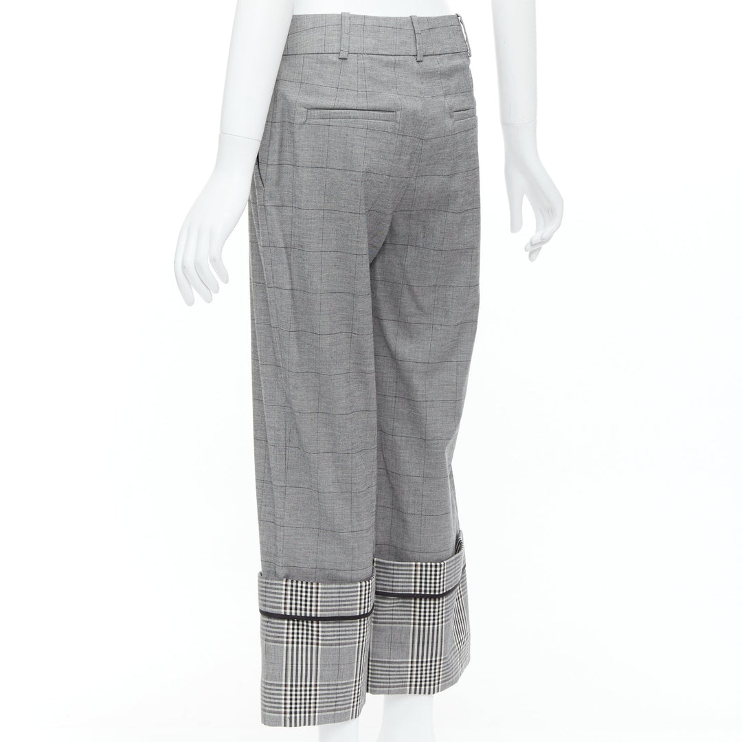 MONSE grey wool  contrast checkered turn up hem trousers US2 S