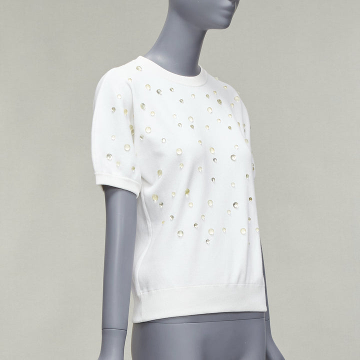 CHANEL 2018 water drop embellished cotton short sleeve pullover sweater FR36