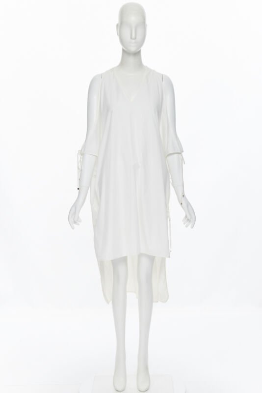 ROSETTA GETTY white cotton gold harware tie side high low casual dress XS