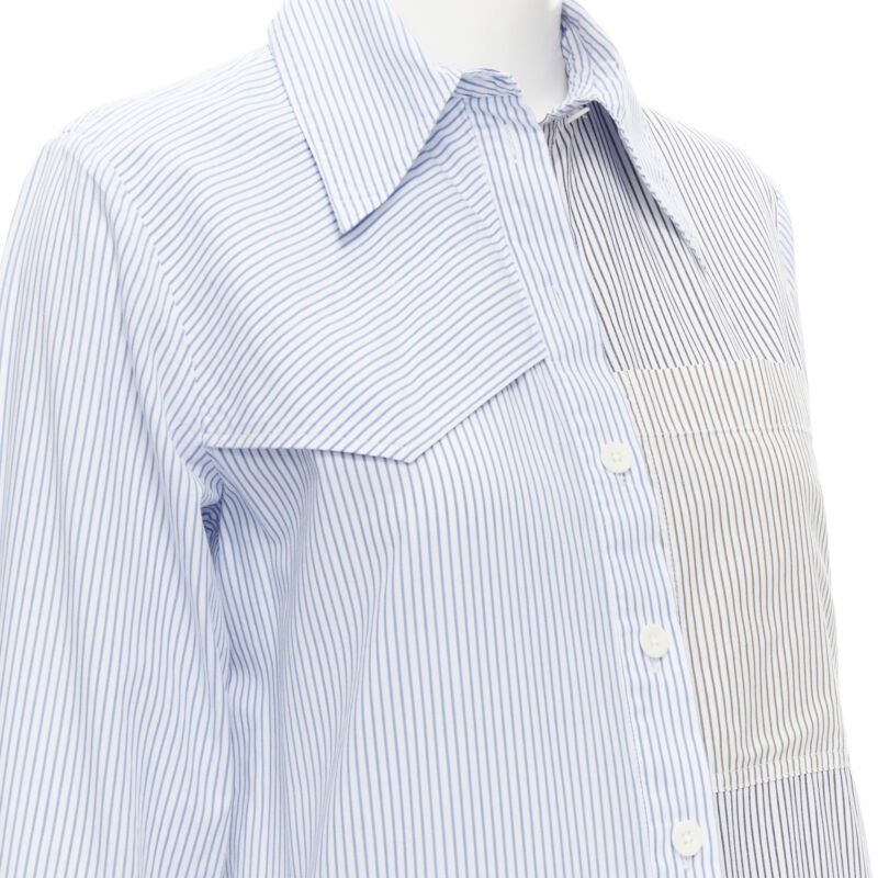 TIBI blue grey striped cotton asymmetric pockets flutter skirt shirt dress XS
