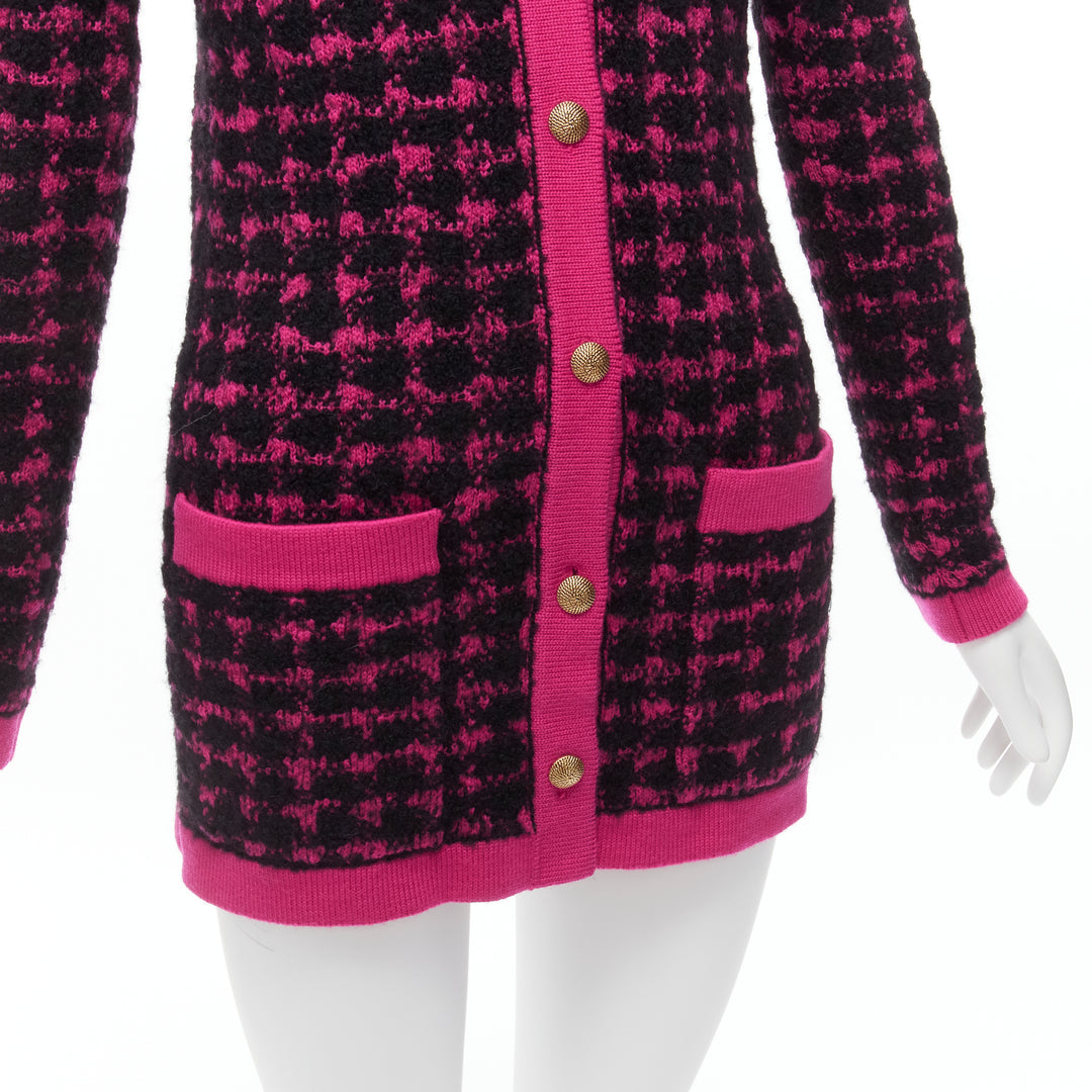 Female mannequin wearing Saint Laurent by Anthony Vaccarello 2021 Pink Wool Women Cardigan in Size  XS | Available at JHROP