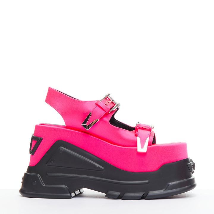 new VERSACE Anthem 120 Tropical Pink fuschia satin platform chunky sandals EU38