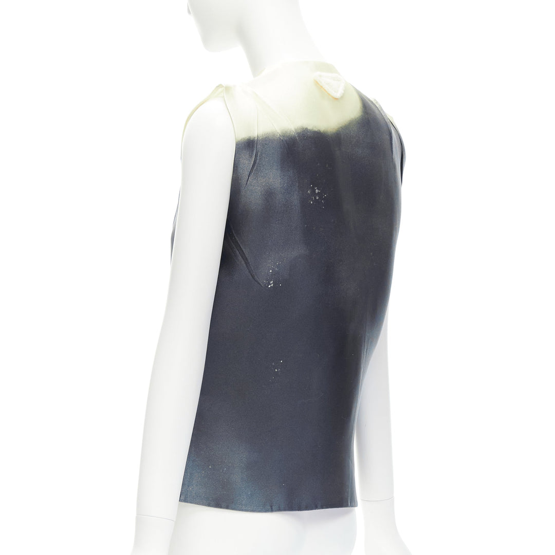 PRADA 2023 Runway grey watercolor satin creased paper effect undone top IT40 S