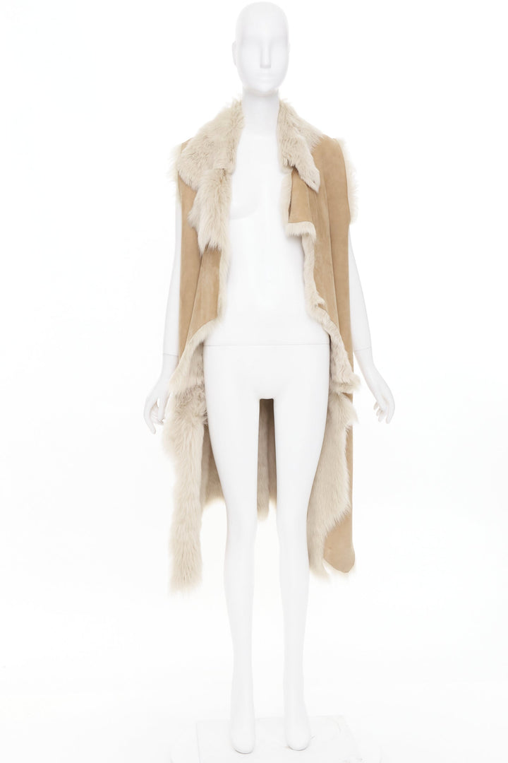 MICHAEL KORS COLLECTION Runway brown fur lined suede leather vest coat