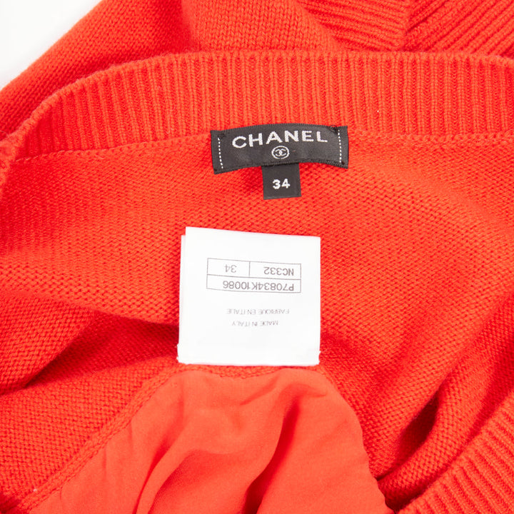 CHANEL 21S Runway 100% cashmere red pearl crystal beads spellout sweater FR34 XS