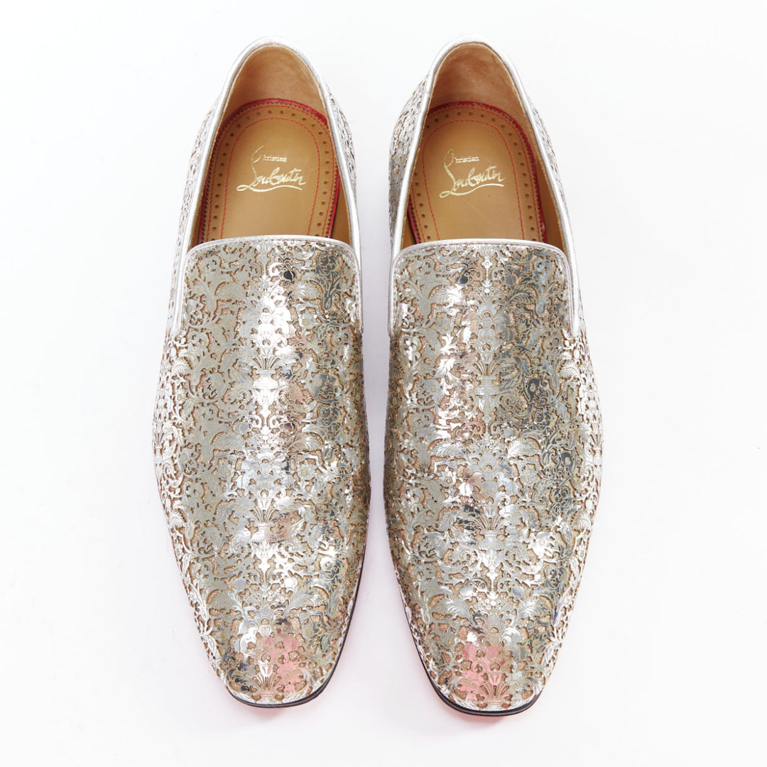 CHRISTIAN LOUBOUTIN Dandelion silver mirrored laser cut leather loafers EU40.5