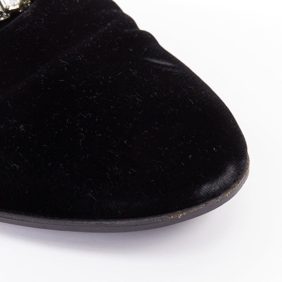 GIUSEPPE ZANOTT RemyeI black velvet crystal brooch le smoking loafers EU43