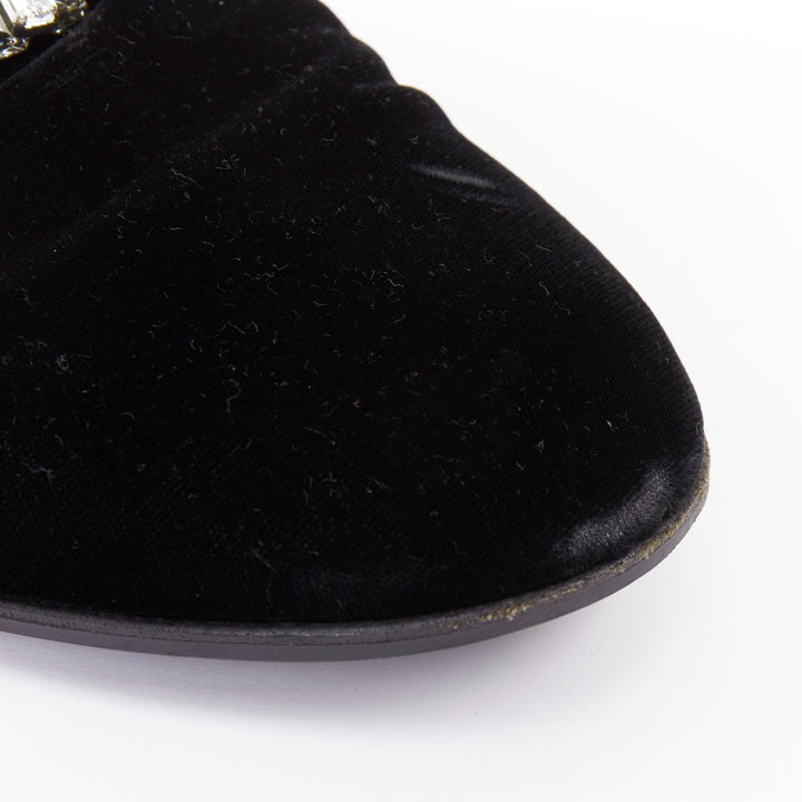 GIUSEPPE ZANOTT RemyeI black velvet crystal brooch le smoking loafers EU43