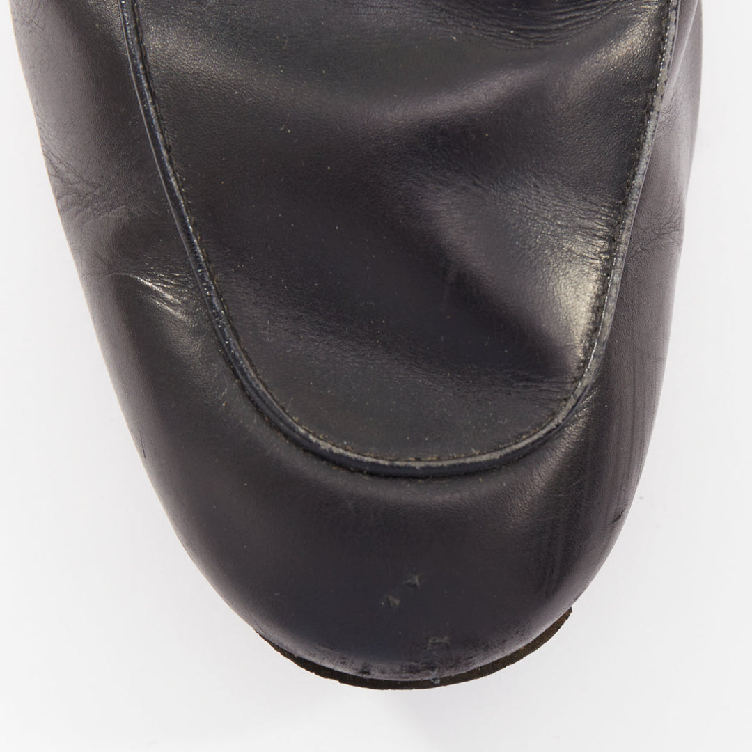 GUCCI Princetown black smooth leather gold horsebit mule loafers UK8 EU42