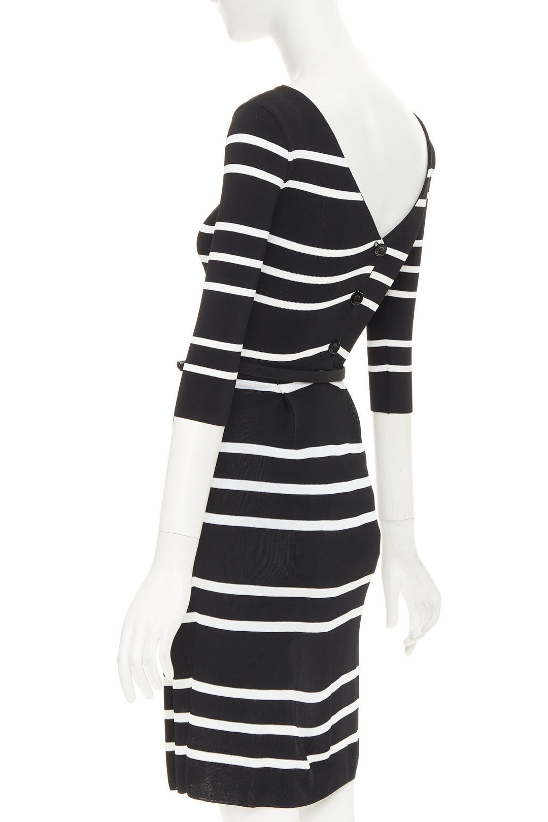 CHRISTIAN DIOR Mariniere striped knit belted viscose blend sheath dress FR34 XS