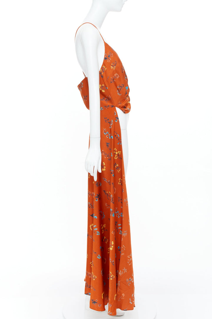 CAROLINE CONSTAS 2018 orange floral silk crop twist high low trained camisole M