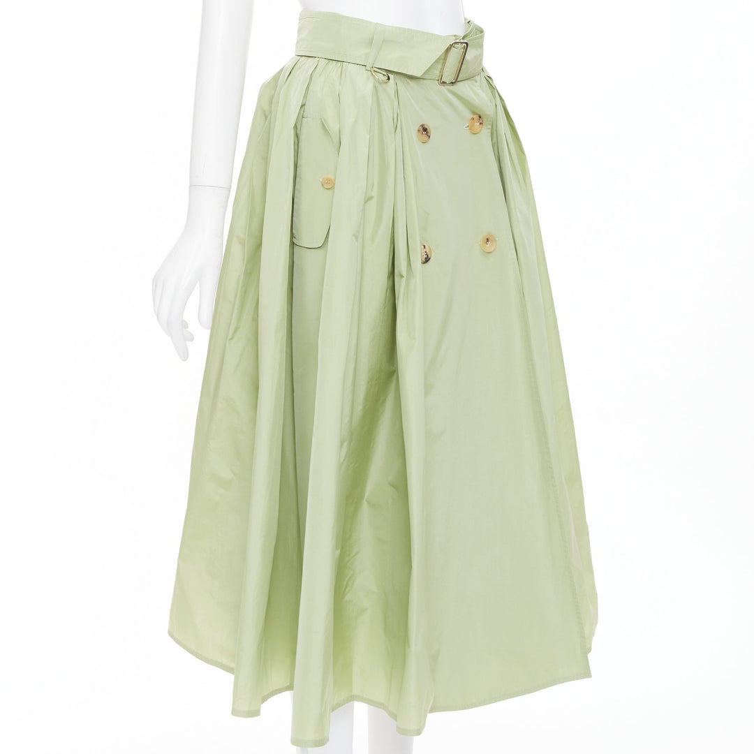 MAX MARA 2019 matcha green double breasted taffeta belted trench skirt IT36 XXS