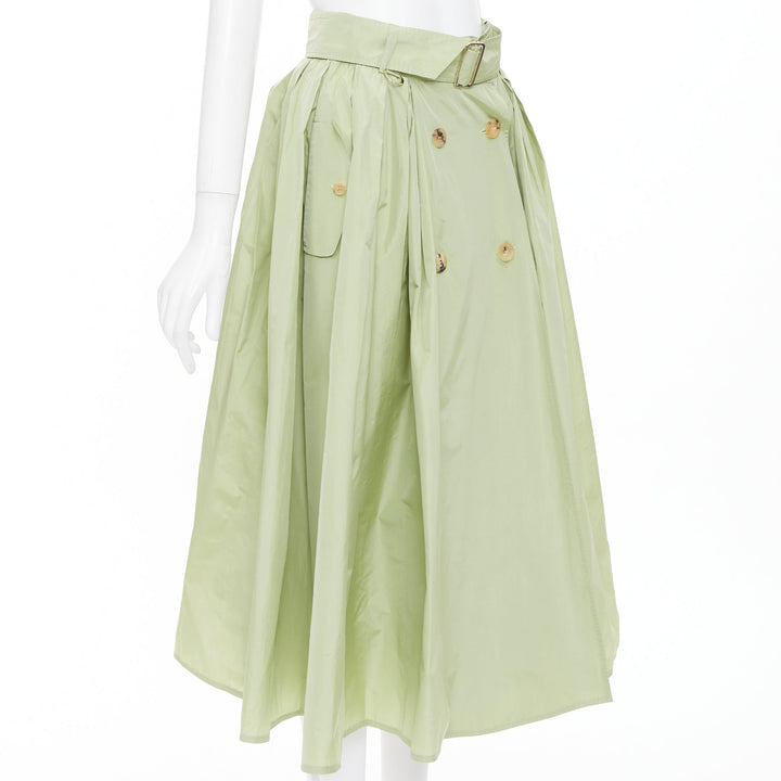 MAX MARA 2019 matcha green double breasted taffeta belted trench skirt IT36 XXS