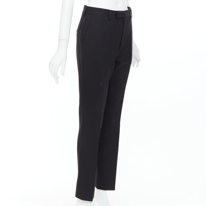 CELINE black 100% wool tapered slant pocket cropped trousers FR38 M