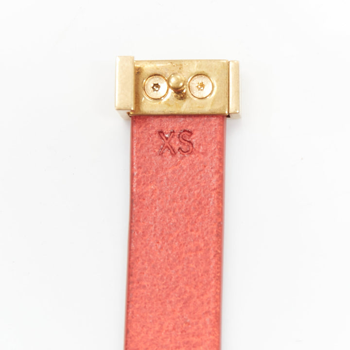 CELINE Phoebe Philo red smooth leather gold metal bar skinny belt XS