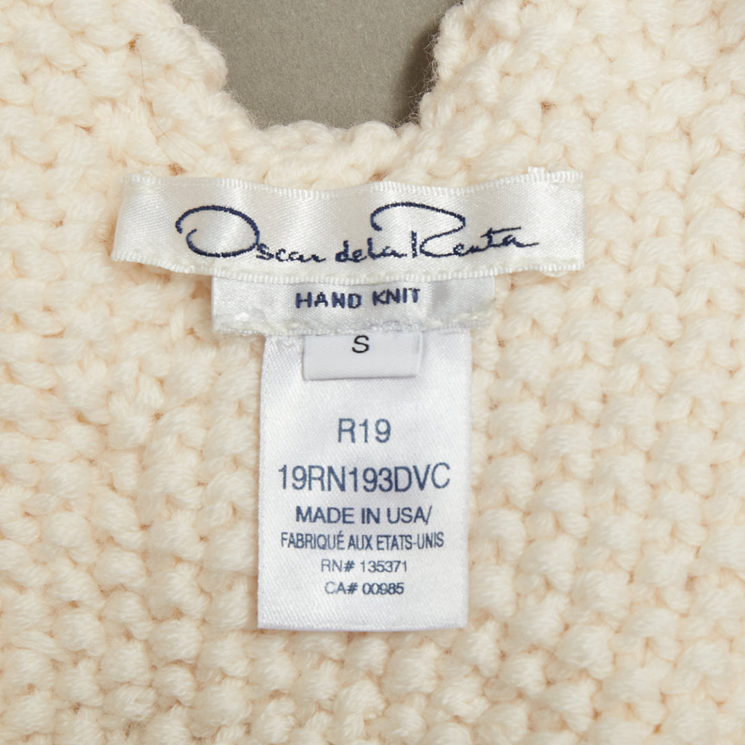 OSCAR DE LA RENTA R19 cream merino wool cable  low back sweater S
