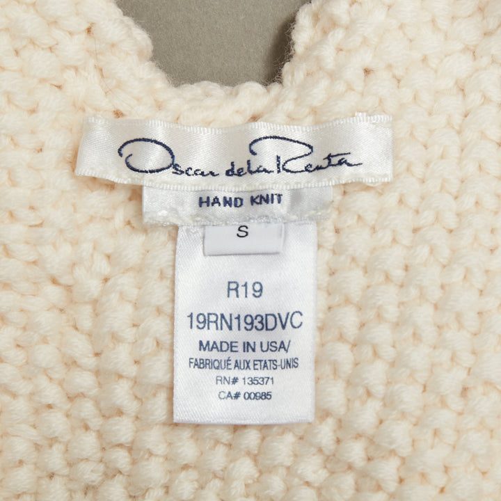 OSCAR DE LA RENTA R19 cream merino wool cable  low back sweater S
