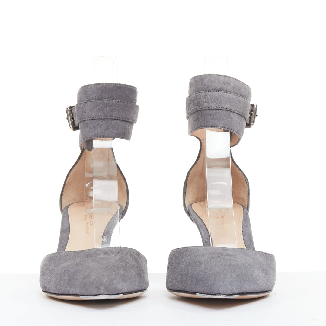 GIANVITO ROSSI Camilapi Camoscio Lapi grey suede cuff ankle pumps EU37.5