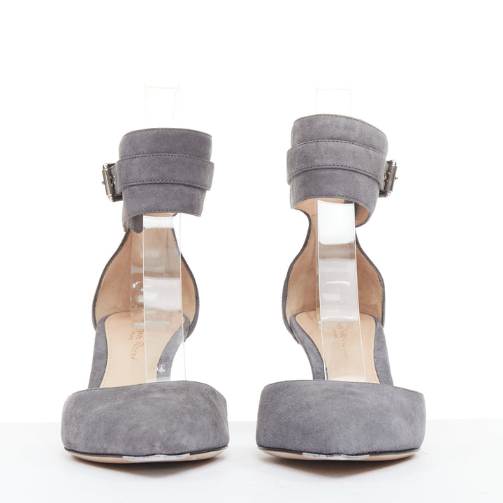GIANVITO ROSSI Camilapi Camoscio Lapi grey suede cuff ankle pumps EU37.5