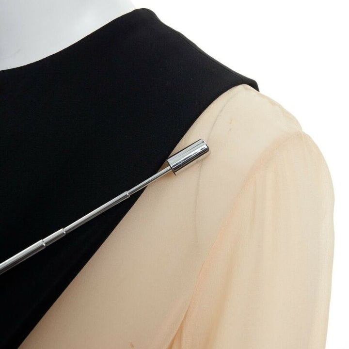 CELINE Phoebe Philo nude black asymmetric layered silk sleeve shift dress FR38