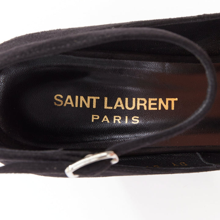 SAINT LAURENT black suede leather buckle maryjane block heel pump EU37.5