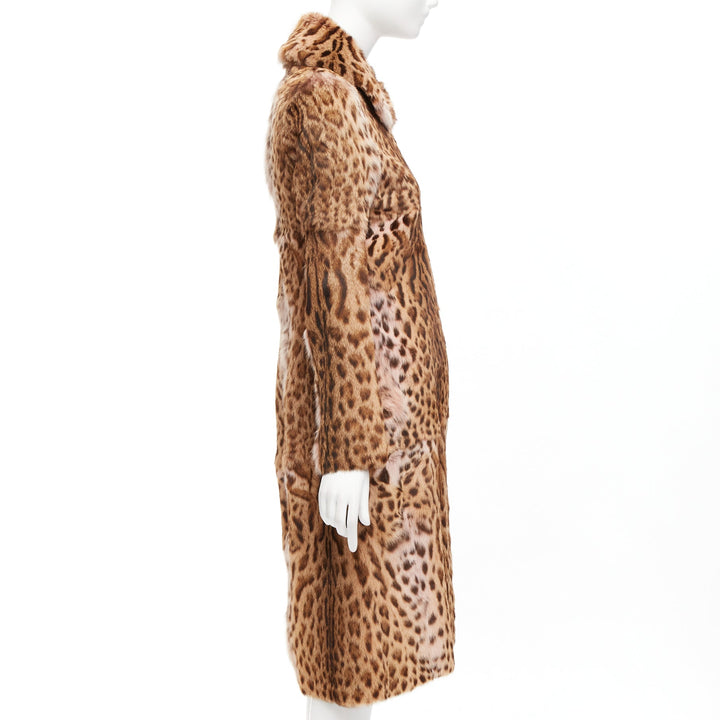 EMANUEL UNGARO Vintage genuine fur leopard print patchwork long coat FR36 S