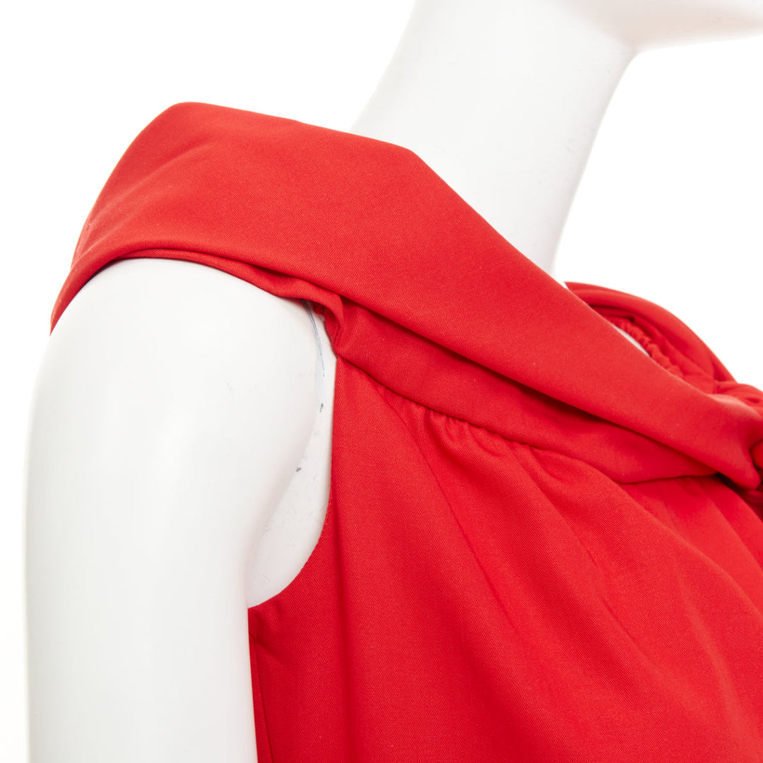 VALENTINO red virgin wool silk asymmetric bow collar shift mini dress US6 S