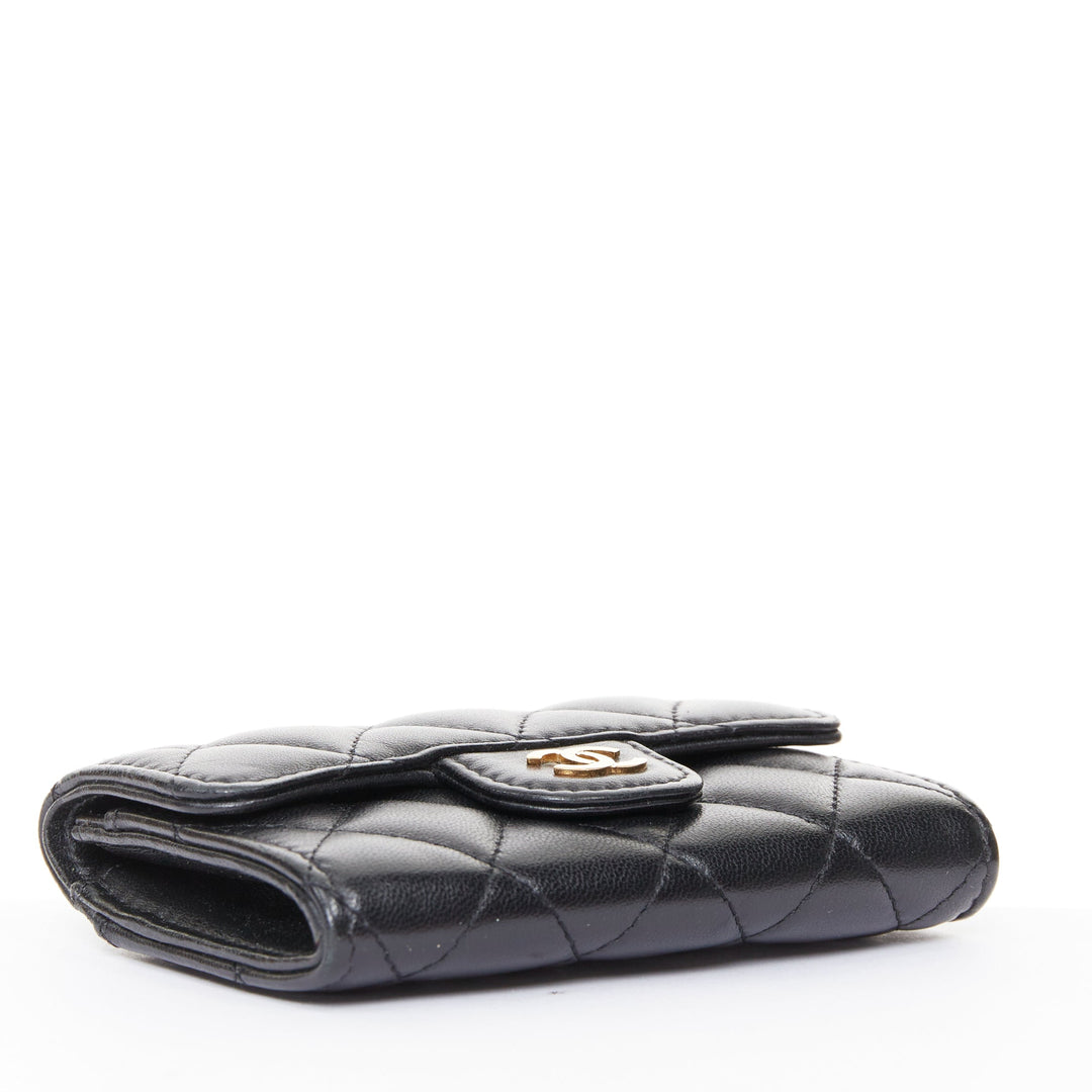 CHANEL Classic Flap Card Holder gold black quilted lambskin wallet cardholder