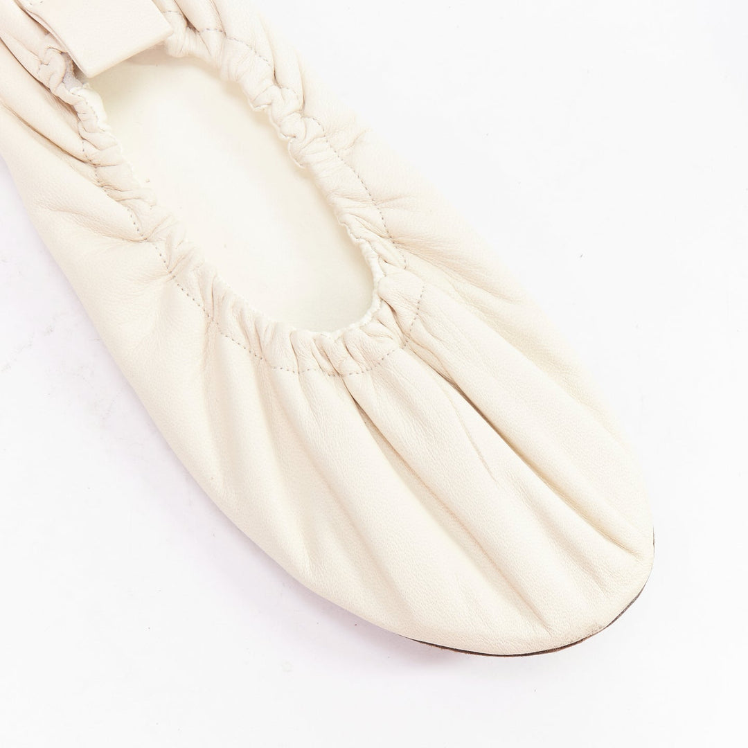 THE ROW ecru soft leather ruched simple ballerina flats EU37