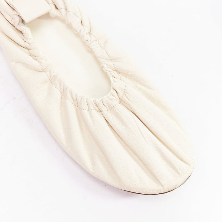 THE ROW ecru soft leather ruched simple ballerina flats EU37