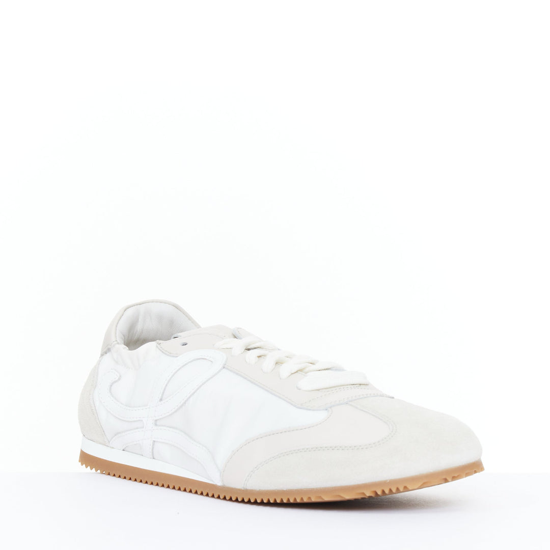 LOEWE Flow Runner white nylon light beige suede classic low top sneaker EU38 US8