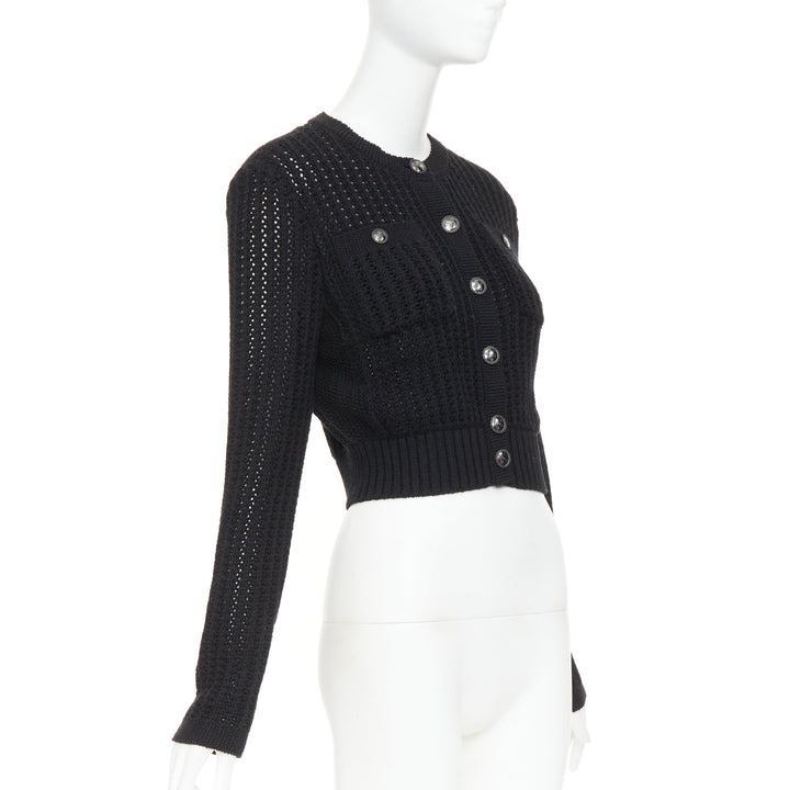 CHANEL 2019 La Pausa cotton linen CC buttons open knit cropped cardigan FR36 S