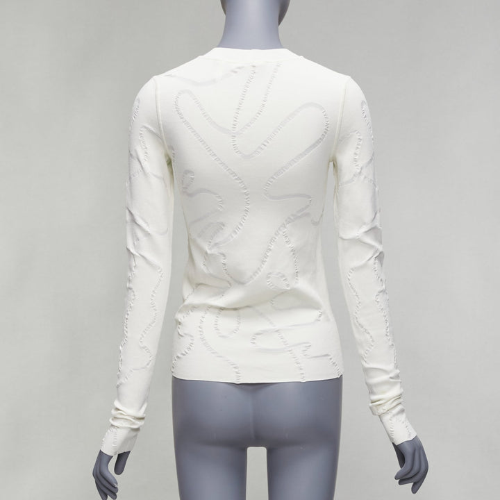 HELMUT LANG cream wiggly line motive jacquard long sleeve sweater S