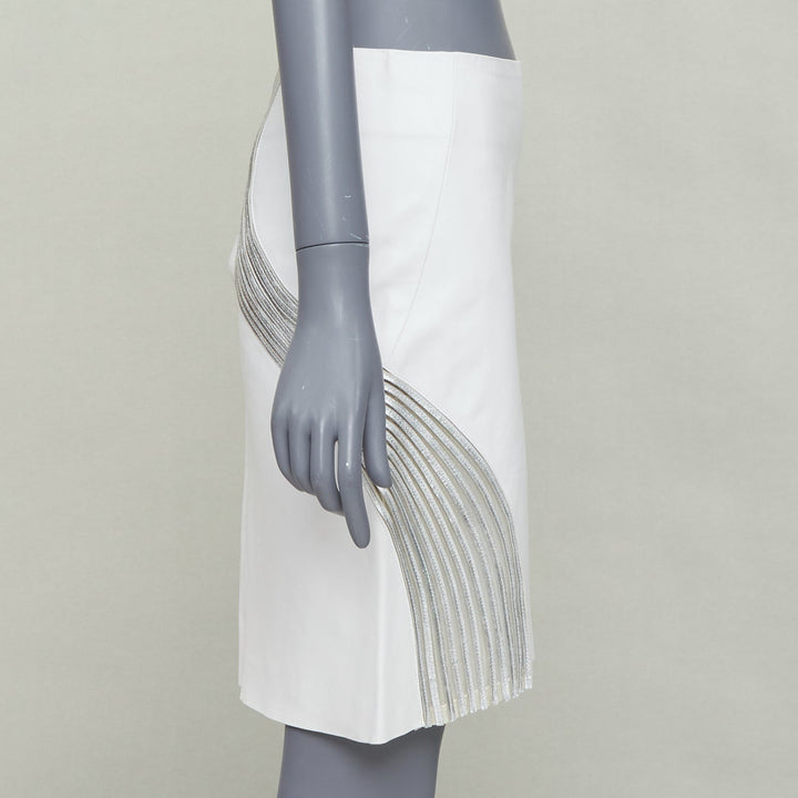 JEAN CLAUDE JITROIS white  leather silver silk applique pencil skirt IT36 XXS