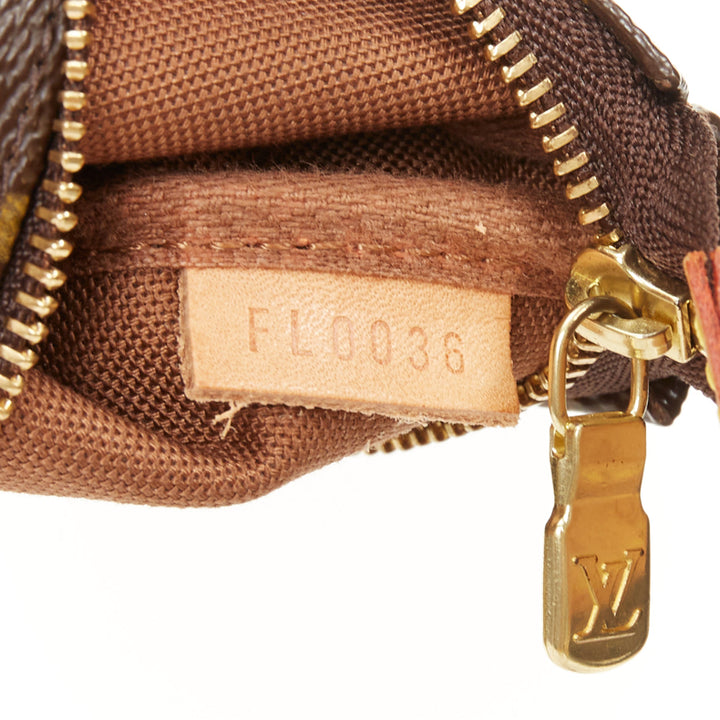 LOUIS VUITTON Mini Pochette Accessoires brown monogram canvas chain clutch pouch