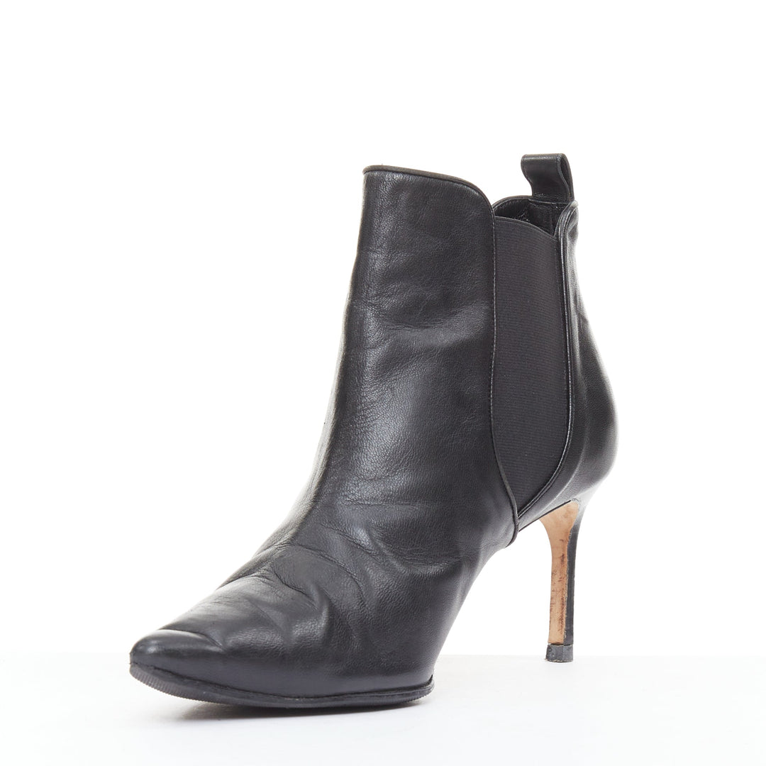 MANOLO BLAHNIK black leather pointy toe ankle boot heels EU39.5