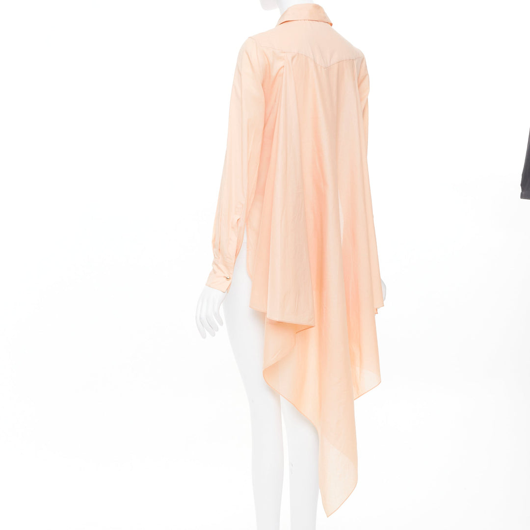 CHANEL 2017 Runway peach cotton cape trailing high low flap pocket shirt FR34 XS