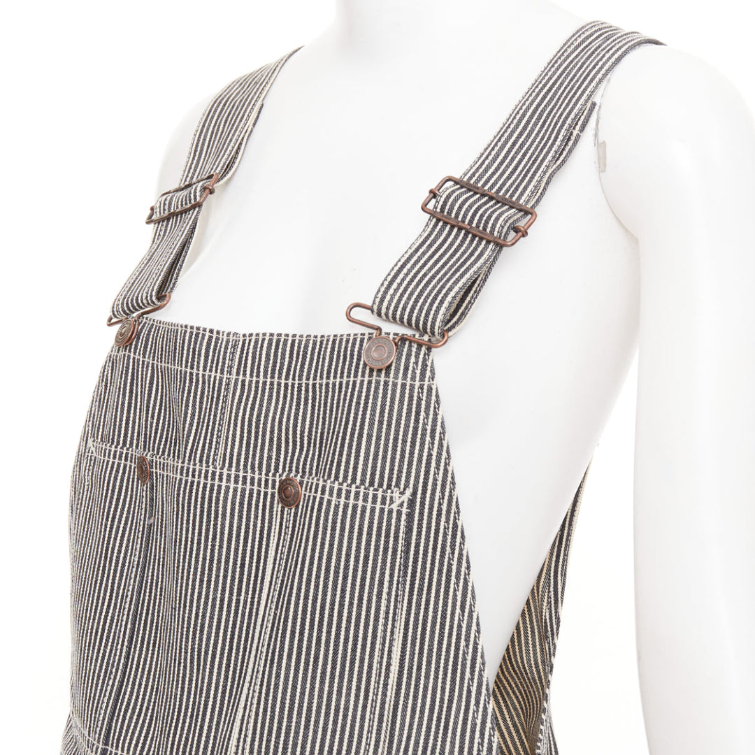 CELINE 2020 Runway Hickory grey striped logo buckles cargo overalls dungaree 28"