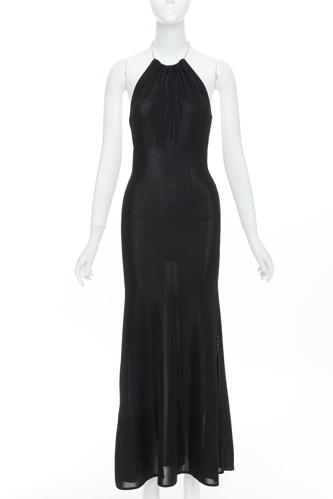ALEXANDRE VAUTHIER black fine knit crystal encrusted rope halter open back dress