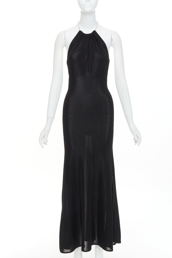ALEXANDRE VAUTHIER black fine knit crystal encrusted rope halter open back dress