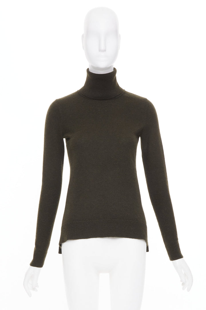 VINCE dark green cashmere rollneck side slit asymmetrical hem sweater XXS