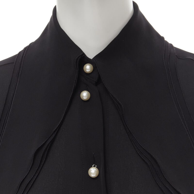 JW ANDERSON black silk pearl button layered collar blouse shirt UK8 S