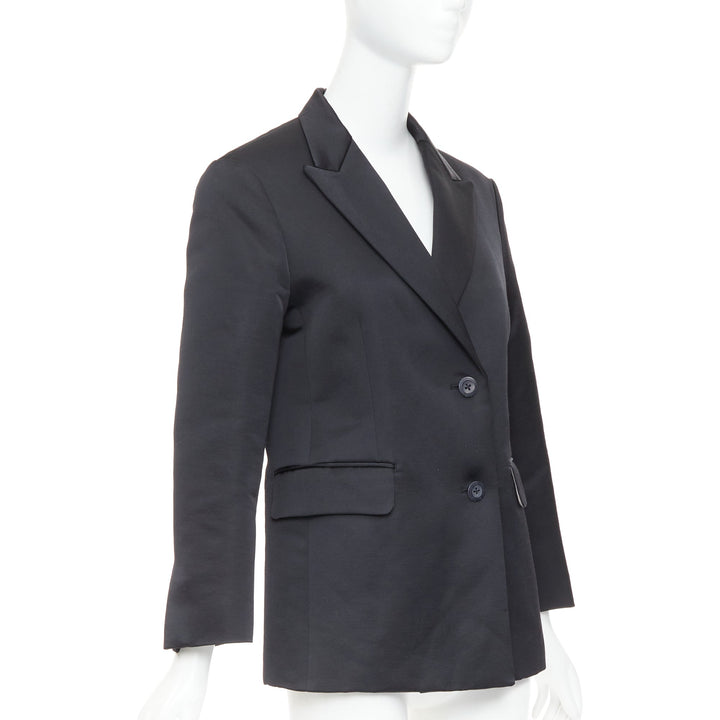 BACCA black satin cropped sleeves single breasted boxy tuxedo blazer